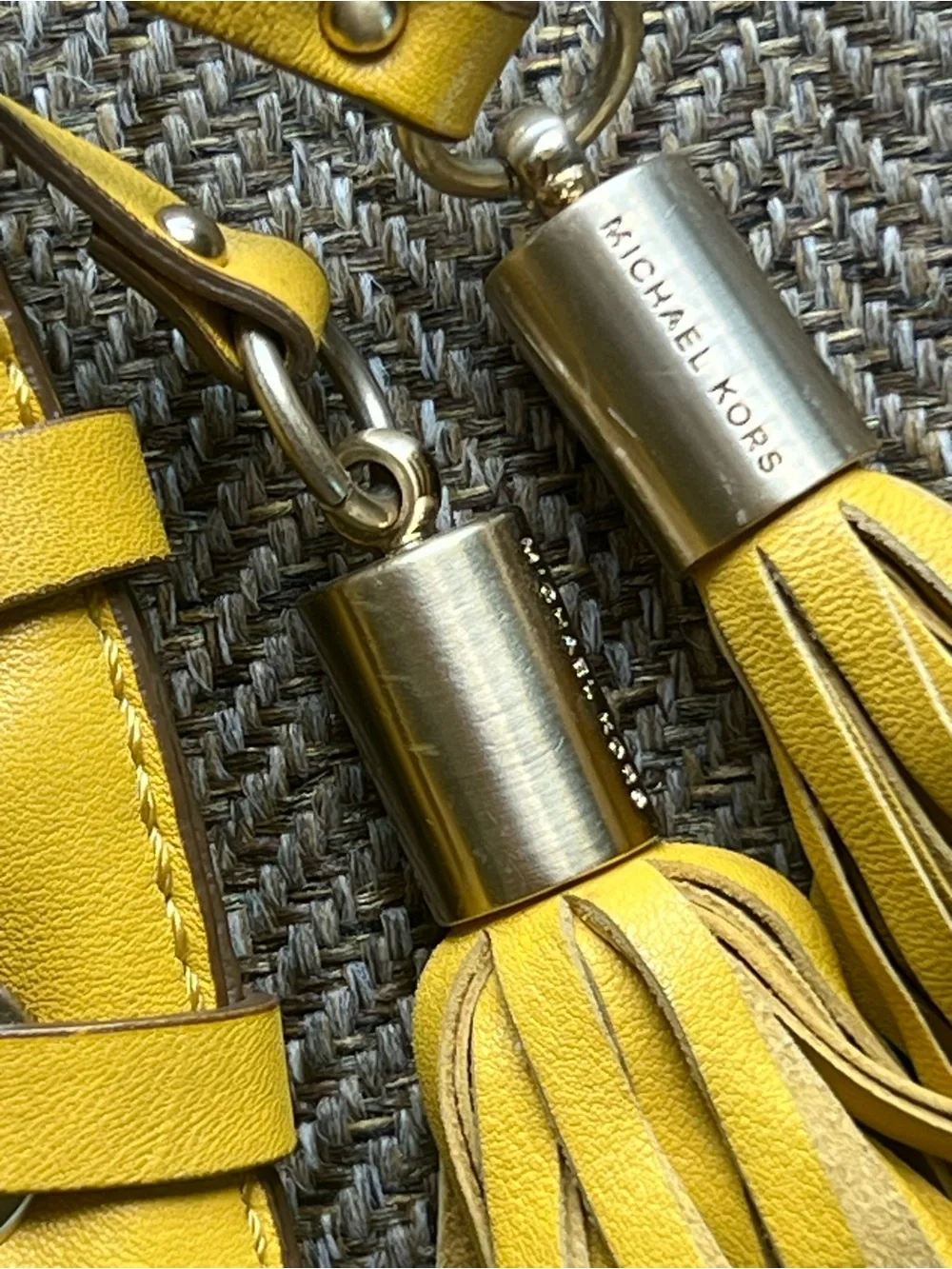Michael Kors Yellow Leather Shoulder Clutch Bag Tassels